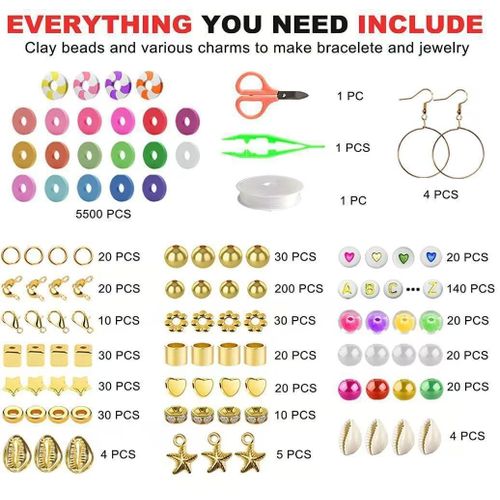 product_image_name-Generic-5500 Pcs Clay Beads Bracelet Making Kit Tricolor Letter Bead, Jewelry Set with Pendant, DIY Craft Gifts Suitable for Beginners(Excluding Colorful Box)-6