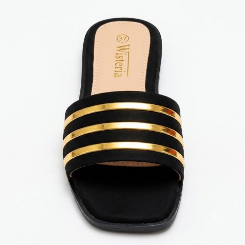 Slip On Black And Gold Ladies Shoes Women's Black Leather Loafers With Gold Chain Slip On Dress Shoes Leather  Aesthetics