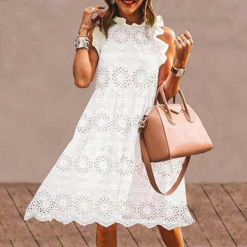 Shop Generic (white)Lace Dress Summer Cotton Ruffled Neck Hollow