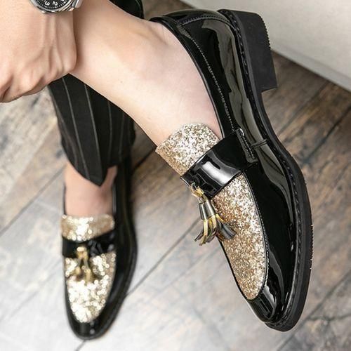 product_image_name-Banagat-Men Glossy Tassel Shoes Loafers Slip On Formal Corporate Gold Black-7