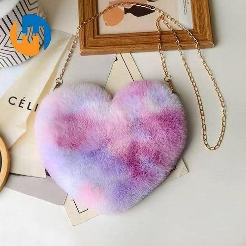 product_image_name-HUAHUA-New imitation rabbit fur heart-shaped plush bag with gradient color versatile crossbody bag heart-shaped chain single shoulder handheld-1