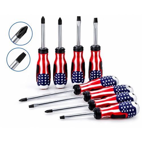 Generic Professional Screwdriver Set - American Flag Patriotic Comfort-Grip Mechanics Tool Kit (Phillips & Slotted Flathead)