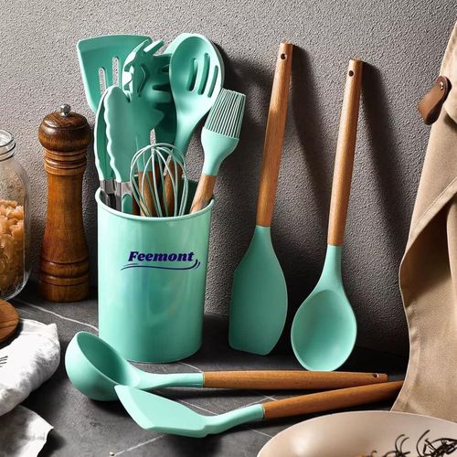 TodyJeyHo 12PCS Silicone Kitchenware Set High Temperature Resistant Kitchenware Cooking Spoons Shovel Filters Egg Beaters NonStick Kitchenware with Storage Tanks Dishwasher Clean - image 5