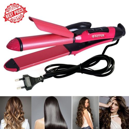 product_image_name-Nova-2 Set Hair Straightener & Curler - 110-240V + Professional Hair Dryer - 1400W - Pink/White-5