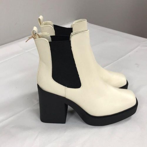 Generic Women's Heavyweight Platform Ankle Boot With Elastic Closure-Cream - image 2