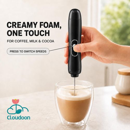 Cloudoon Electric Handheld Milk Frother Hand Mixer Foam Maker Coffee Stirrer, Black