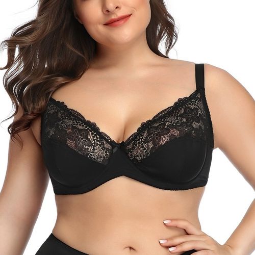 Women's Sexy Lace Embroidered Bras Full Coverage Unlined Underwire Plus  Size Bra 50C 