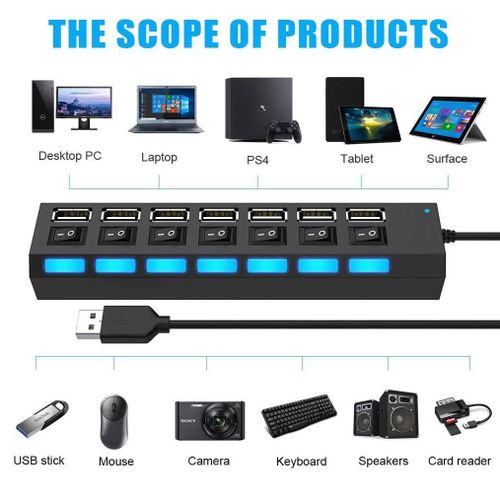 product_image_name-Generic-High Speed 7 Ports USB HUB Docking Station 2.0 Adapter Expander Multi Port Splitter Multiple Extender USB Hubs with Independent On/Off Switch and LED Indicators for Laptop, PC, Computer-5