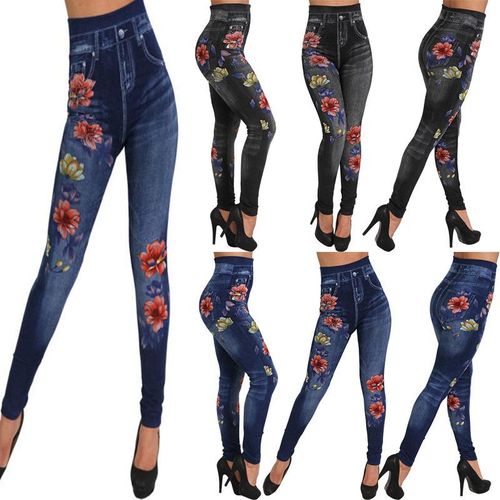 Shop Generic Hot Selling Popular Seamless Flower Print Imitation Denim  Leggings Fashion Hip Raise Skinny Ankle-Length Pants Batch Online