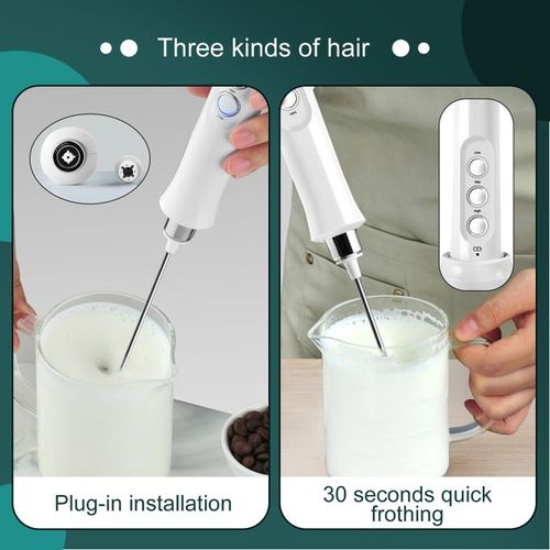 EZCO Milk Coffee Frother Rechargeable, 3 Adjustable Speeds Handheld  Electric Milk Foam Mixer Maker Blender with Double Whisk