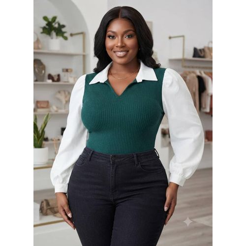 SHEIN Two Tone Lantern Sleeve Peplum Top -Size S - image 3