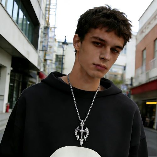 product_image_name-Fashion-ASCENT Men Necklace Vintage Titanium Steel Trident Pendant Chain– Silver Designer Necklace-2