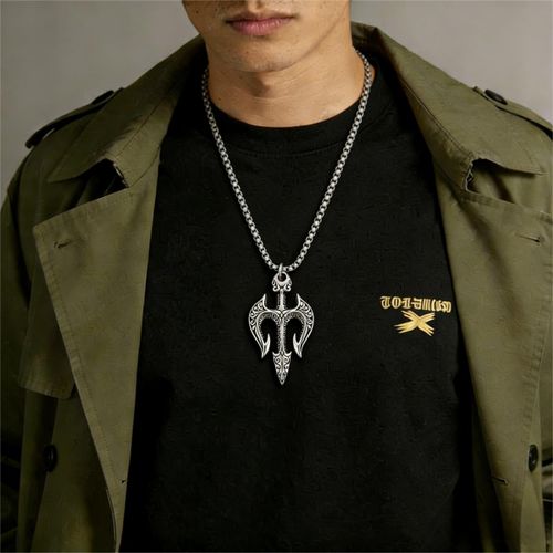 product_image_name-Fashion-ASCENT Men Necklace Vintage Titanium Steel Trident Pendant Chain– Silver Designer Necklace-3