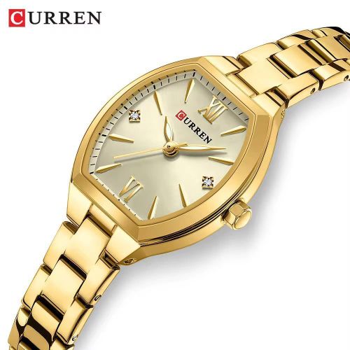 product_image_name-Curren-Fashionable Barrel-Shaped Simple Elegant Quartz Watch Women's Elastic Band Retro Women's Watch-Golden-2