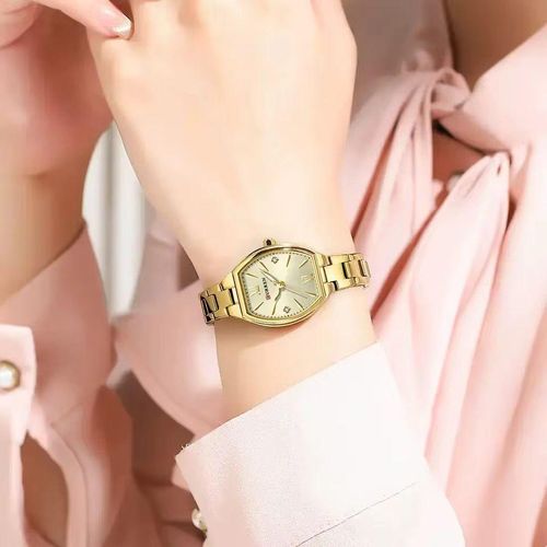 product_image_name-Curren-Fashionable Barrel-Shaped Simple Elegant Quartz Watch Women's Elastic Band Retro Women's Watch-Golden-4