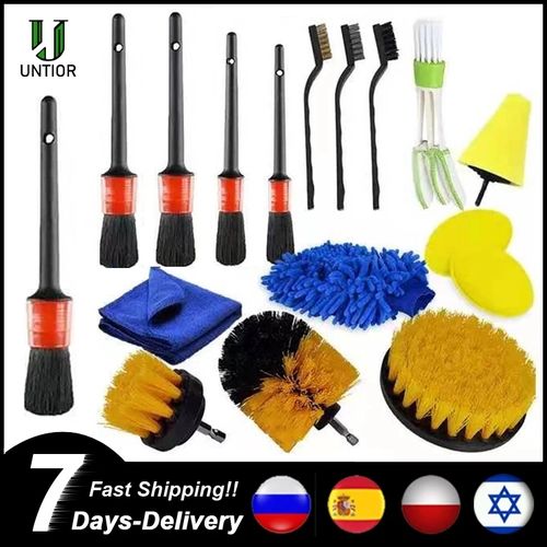 5Pcs Car Cleaning Detailing Brush Set Wheels Cleaner Car Detail Brushes For  Car Leather Air Vents