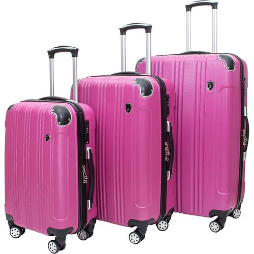 product_image_name-White Label-3 Set Traveling Bag Trolley Suitcase - Pink-1