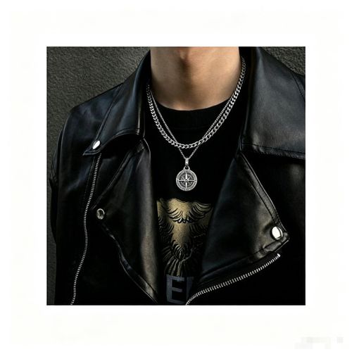 Fashion Men's Vintage Compass Hip-Hop Style Necklace Set - 2-Piece Set - image 2