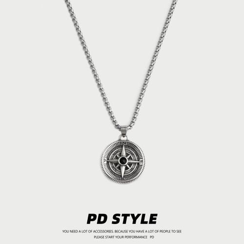 Fashion Men's Vintage Compass Hip-Hop Style Necklace Set - 2-Piece Set - image 3