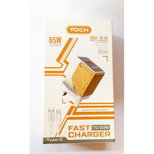 Generic TOCH QC  Fast Charger 65W power Adapter Type -C USB - Color Gold / white - image 2