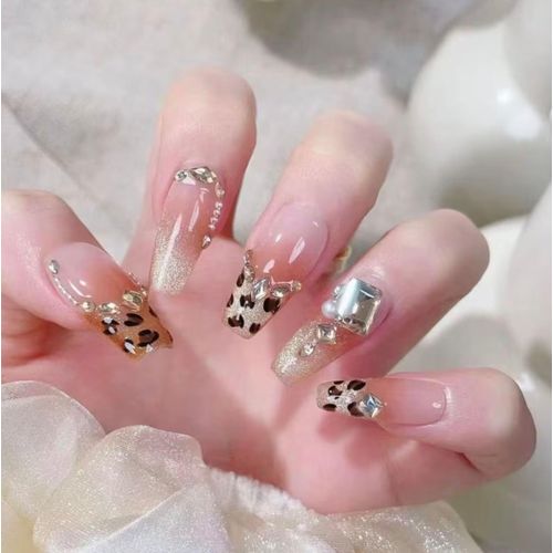 product_image_name-Generic-10pcs Sunset Golden Handmade High End Autumn,Winter Wearable Leopard Cat Eye Nail Tips with Glitter, Light Luxury Detachables-3