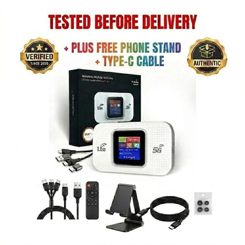 Generic Universal 5G LTE Portable Mobile Mifi (MF800-E) + Type C Cable & Phone Stand - 2100mAh - White