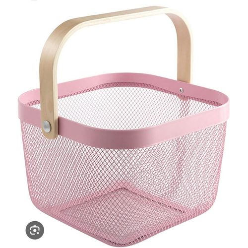 product_image_name-Generic-Metal mesh storage basket with wooden handle-Pink.-1