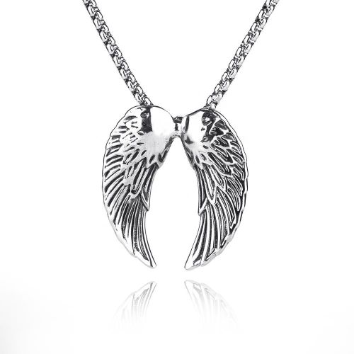 product_image_name-Fashion-ASCENT Angel Wing Pendant Chain – Silver Alloy  3D Textured Unisex Designer Necklace-8