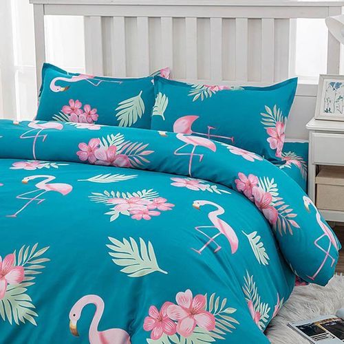 Generic King Size 4-Piece Bed Sheet Set - 2.2 x 2.3m Flamingo Floral Pattern Soft Bedding with 3 Pillowcases - Ideal for Bedroom Decor - image 2