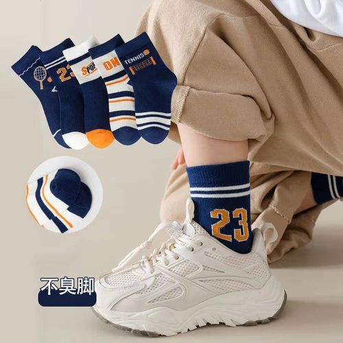 product_image_name-Fashion-5 Pairs Children's Socks Boys' Mid Tube Socks Spring Autumn Cotton Socks Kids Boys Sport Sock 0-14Year Baby Cartoon Letter Pattern-2