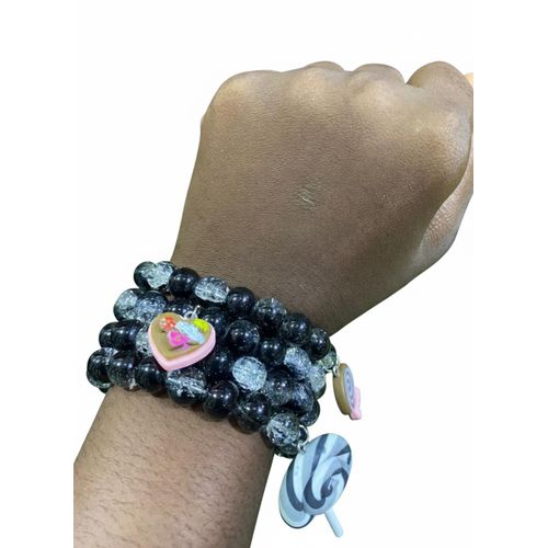 product_image_name-Generic-Elegant Multi-Layered Glass Beaded Charm Bracelet 4pcs Set Black-1