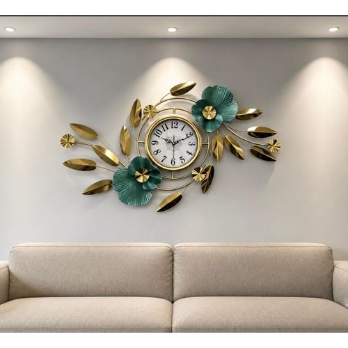 Generic Elegant Gold and Teal Decorative Wall Clock-Gold - image 2