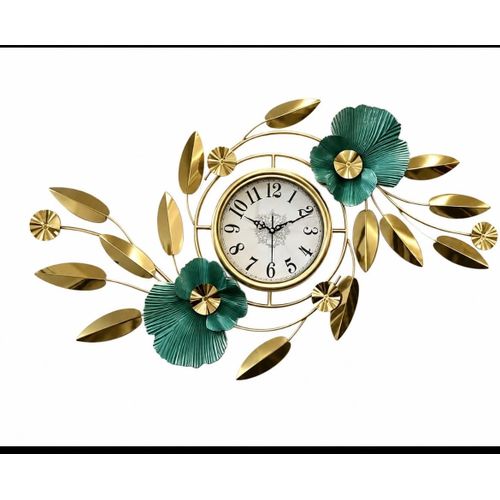 Generic Elegant Gold and Teal Decorative Wall Clock-Gold - image 3