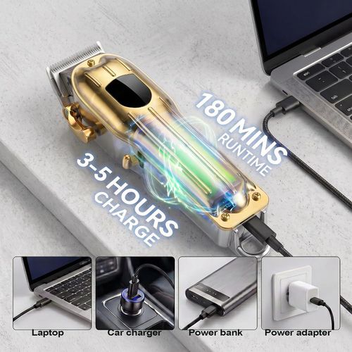 Generic Hair Clipper Electric Trimmer with LCD Display- Gold - image 8