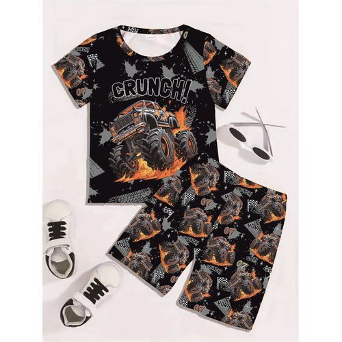 product_image_name-Fashion-Two-piece SUV printed short-sleeved suit - black - black - 1-2 Years-1