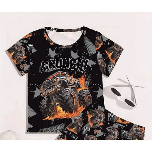 product_image_name-Fashion-Two-piece SUV printed short-sleeved suit - black - black - 1-2 Years-2
