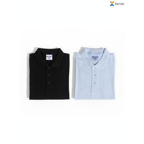 product_image_name-Mce-2Pcs Waffle Polo Shirts Black/White-1
