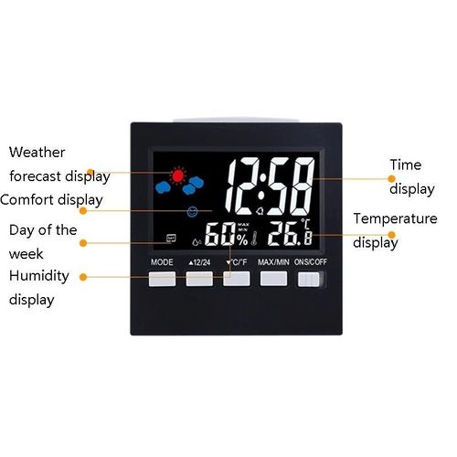 Generic Household Temperature And Humidity Display Alarm Clock Indoor Electronic Digital Display Multi-Function Color Screen Clock - image 4