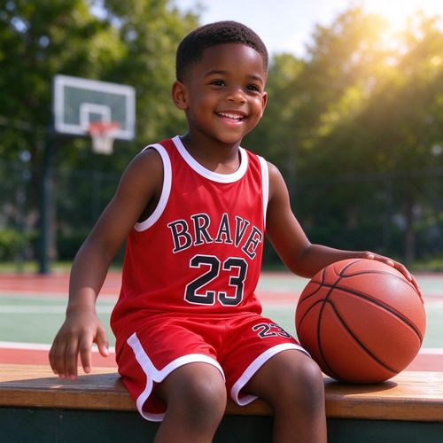 Fashion Boys' Summer Basketball Tank Top Shorts Sports Set - Red - image 3