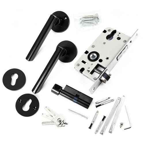 Generic Black Lever Door Lock Door Handles Set, Interior Door Handles with Lock,Security Entry  Door Lock Set - image 2