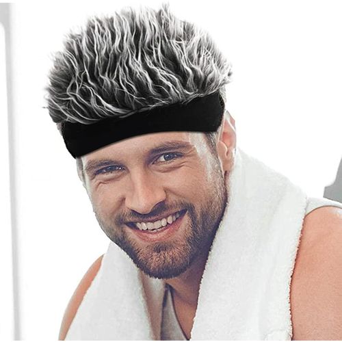 product_image_name-Generic-Men's and Women's Spiky/Textured Synthetic Wig Cap - Heat-Resistant Knitted Design with Expressive Face-Framing Hair - Black and Gray-2