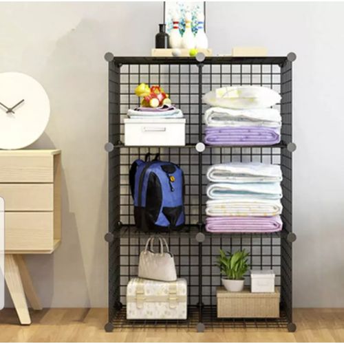 product_image_name-White Label-6 Grid Cubes Wardrobe - Black-1