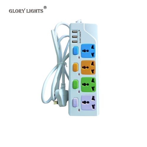 product_image_name-Glory-Extension Board With  4 Power Socket With 3 USB Fast Charging Port - White-1