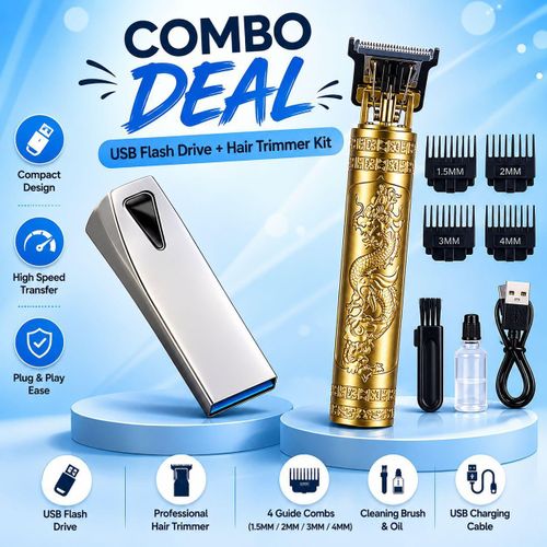 White Label 64GB USB Pendrive +  Hair Trimmer - Silver