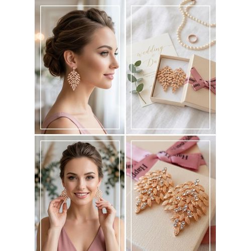 Generic Luxury Rose Gold Leaf Tassel Earrings - Elegant Crystal Encrusted Statement - image 3