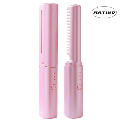 product_image_name-MATIHO-2-in-1 USB Rechargeable Hair Straightener & Hot Comb, Fast Heating Mini Hair Styling Tool for Travel-1