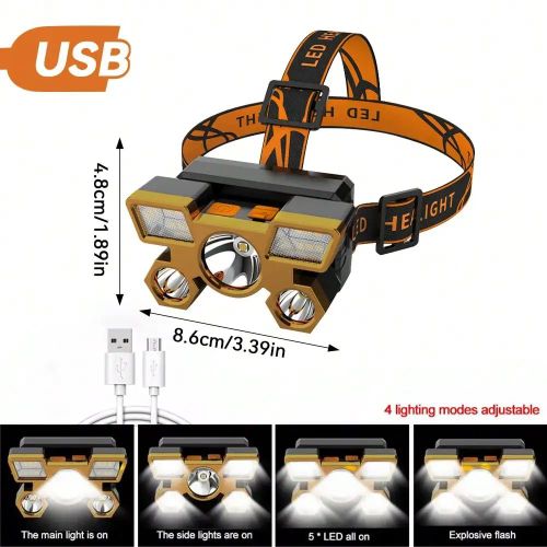 product_image_name-Generic-Outdoor High brightness 5LED Headset flashlight Outdoor household portable USB rechargeable Fishing miner lamp Strong headlight-3