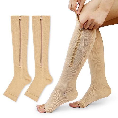 2 Pairs Zipper Compression Socks Open Toe Zippered Suppor Compression  Stockings