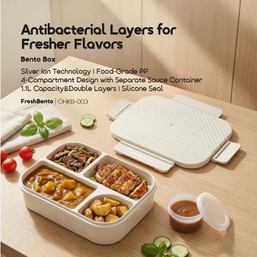 oraimo home FreshBento Bento Box 1.1L Capacity Lunch box Silver Ion Technology - image 2