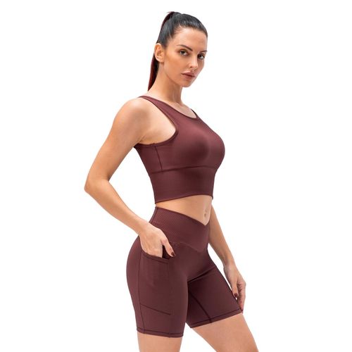 Ribbed Workout Sets for Women 2 Piece Gym Outfits Crop Tops High Waist  Running Shorts Yoga Activewear